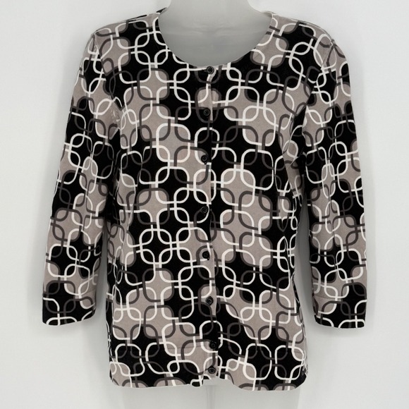 Ann Taylor Geometric Print Cotton Cardigan Button Down Sweater M Academia 91-29 - Picture 1 of 12
